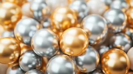 Golden and silver metallic balloons with shiny textures, sophisticated and classy party celebration