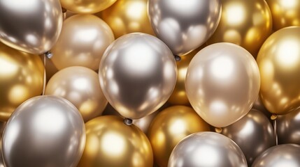 Golden and silver metallic balloons with shiny textures, sophisticated and classy party celebration