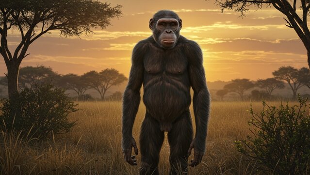 An artistic depiction of Australopithecus, an early hominid species that lived millions of years ago
