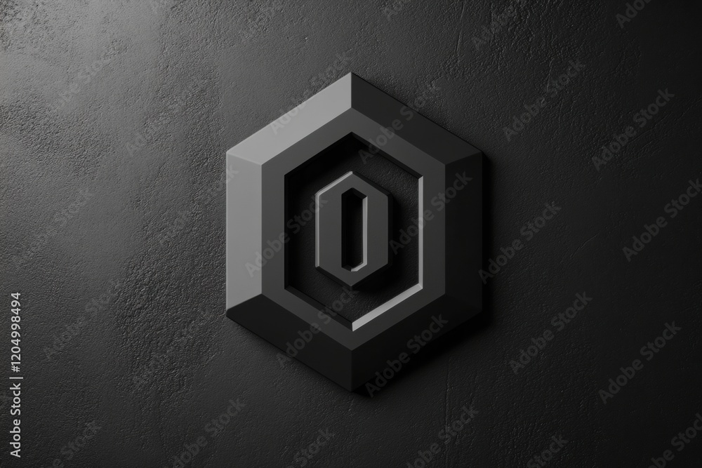 Fototapete Abstract geometric design featuring a three dimensional hexagon on a dark textured background. Generative AI