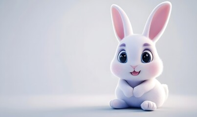 Fototapeta premium Cute cartoon bunny studio shot, pastel background, Easter