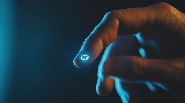 Crypto trader investor broker holding finger on buy or sell button executing financial stock trade market trading order thinking of cryptocurrency or shares assets investment risks and profit concept