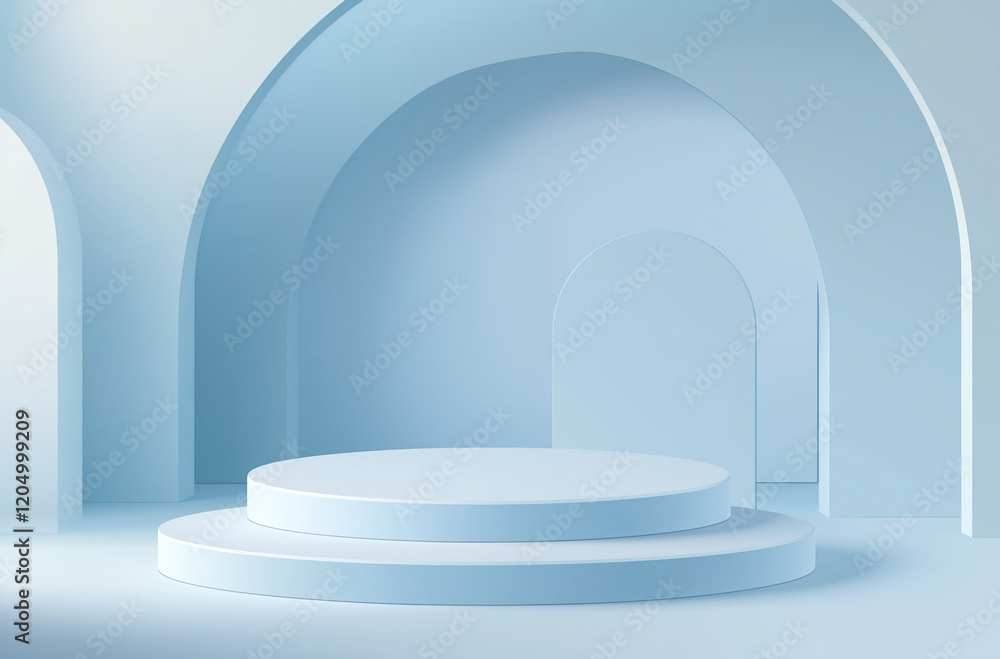 Poster light blue gradient background with ample space for text or product display, featuring abstract ligh