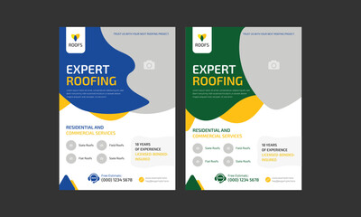 Roofing Experts Promotional Flyer Template, leaflet design Professional plumbing service brochure cover