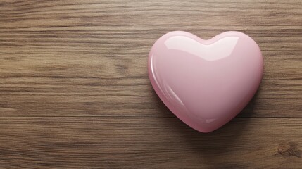 one pink heart laying on. wooden background