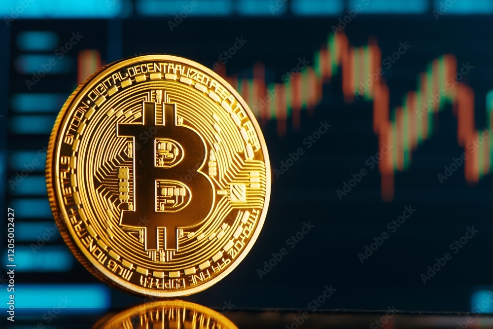 Poster cryptocurrency trading data monitoring on multiple screens in dimly lit room