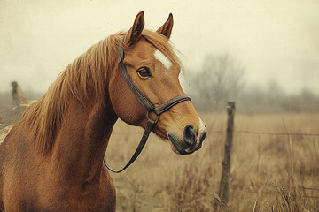 Obraz premium Chestnut Horse Portrait In An Autumnal Field