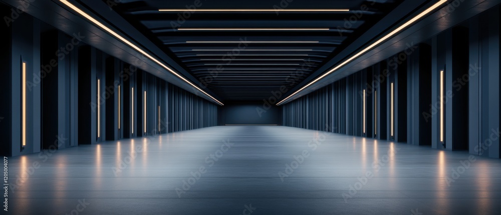Poster modern empty hallway with sleek design and soft lighting highlighting minimalistic architectural sty