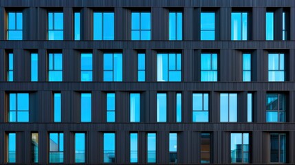 Obraz premium Modern Architectural Design with Blue Windows and Dark Facade