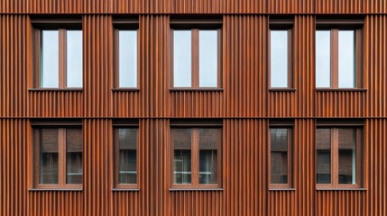Fototapeta premium Modern Architecture with Textured Facade and Symmetrical Windows