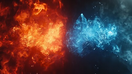 Abstract fire and ice element against each other