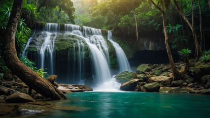 Obraz premium waterfall in thai national park. In the deep forest on mountain.