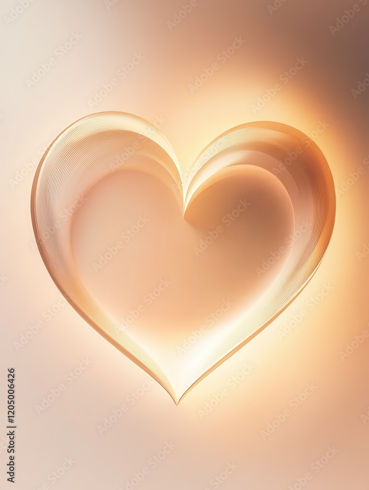 Poster a minimalist heart shape created with thin golden lines and soft light gradients, framed in a clean 