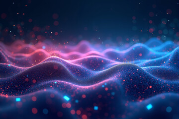 Obraz premium A futuristic AI-powered data network visualized as glowing blue and purple nodes connected by intricate lines, floating in a vast dark space, holographic and high-tech design, cyberpunk-inspired.