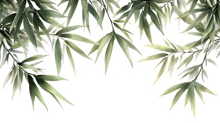 Watercolor Bamboo Leaves Border, Asian Design Element.