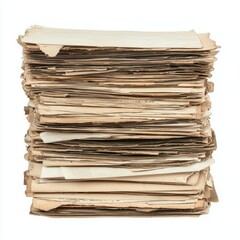 Stack of Old Vintage Papers and Documents Isolated on White Background
