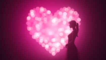 Silhouette Woman Pink Heart Bokeh Lights Romantic Background Design love girl soft hope style gentle