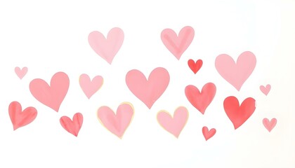 Pink Red Watercolor Hearts Romantic Love Valentine Design Background joy cute card soft sweet happy 