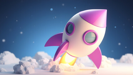 Fototapeta premium 3D white and purple rocket cartoon. Generative AI