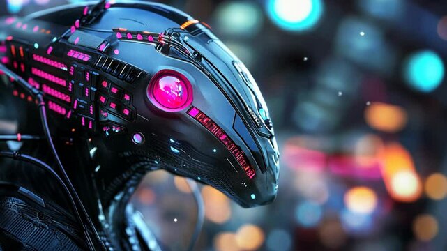futuristic alien creature, black metallic lizard robot with light glowing background
