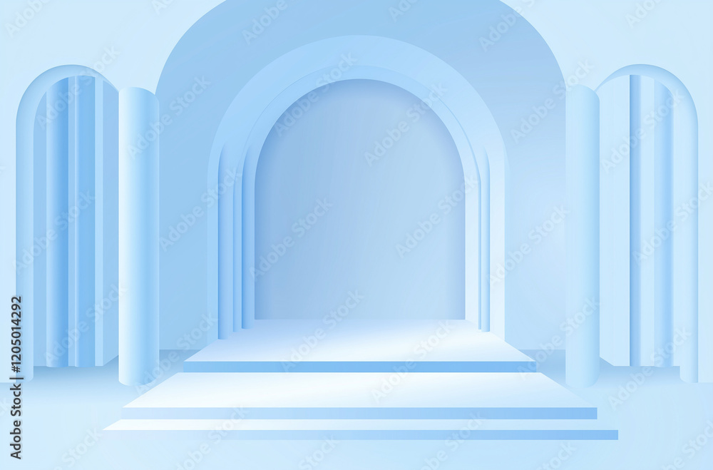 Poster light blue gradient background with ample space for text or product display, featuring abstract ligh