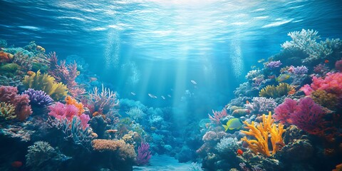 Breathtaking Coral Reef Underwater Scene with a Variety of Marine Species in Clear Tropical Waters