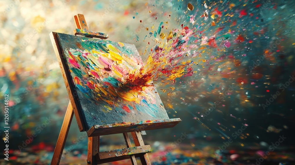 Poster vibrant explosion of color on canvas in artistic abstract expressionism style