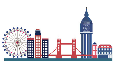 london skyline with icons landmarks in minimalist flat design