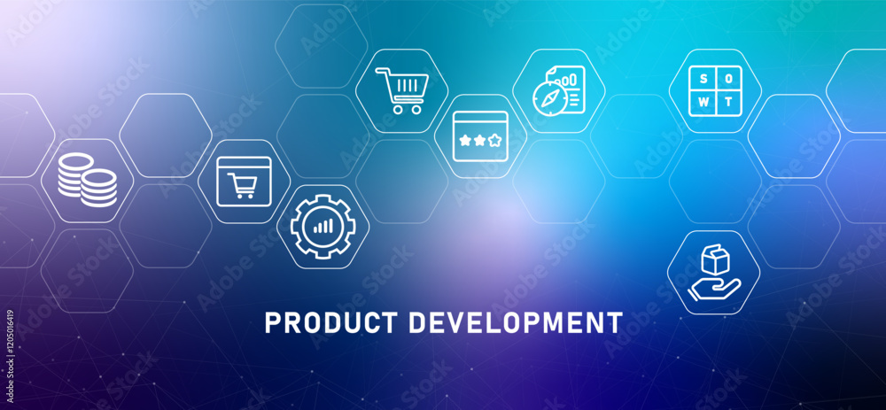 Poster product development creation gradient header manufacturing project data market analysis planning ide