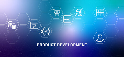 Naklejka premium Product development creation gradient header manufacturing project data market analysis planning idea research production industry design