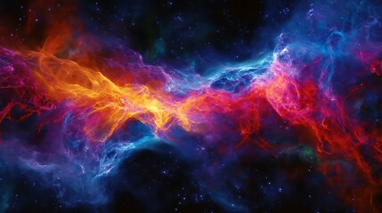 A cosmic spectacle showing a supermassive black hole distorting space-time, with vivid colors representing the immense gravitational forces