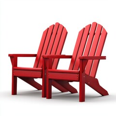 Pair of Red Adirondack Chairs on White Background