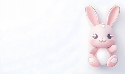 Obraz premium Cute pink bunny sits on white background; Easter card design