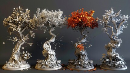 Design a collection of 3D clay renders that depict abstract representations of everyday objects and concepts, such as houses, cars, and trees Use a minimalist approach