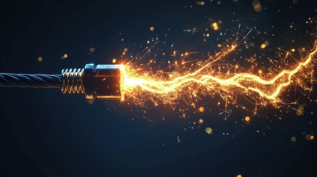 Electric cord with electricity sparkls as symbol of power