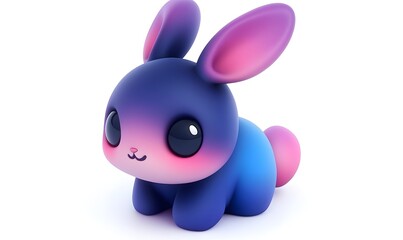 Cute purple bunny sitting, 3D render, white background, kids' design