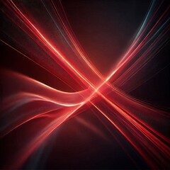 Fototapeta premium An abstract composition featuring glowing red light beams crossing diagonally over a deep black background. The beams are soft and semi-transparent, with smooth gradients that blend seamlessly into th