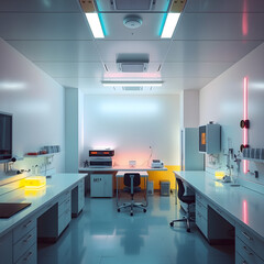 neon laboratory interior, 3d render	
