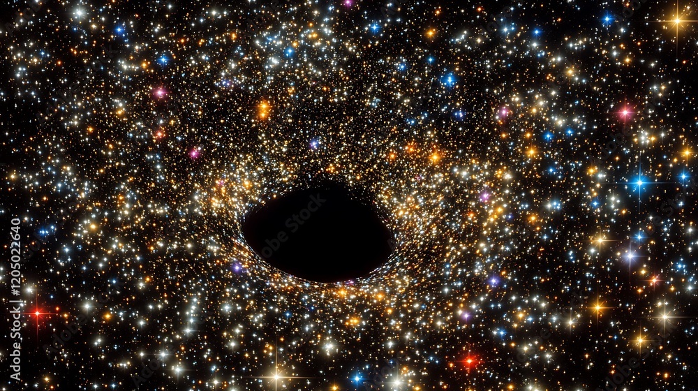 Canvas Prints a supermassive black hole surrounded by a dense field of stars and glowing gas, creating a colorful 