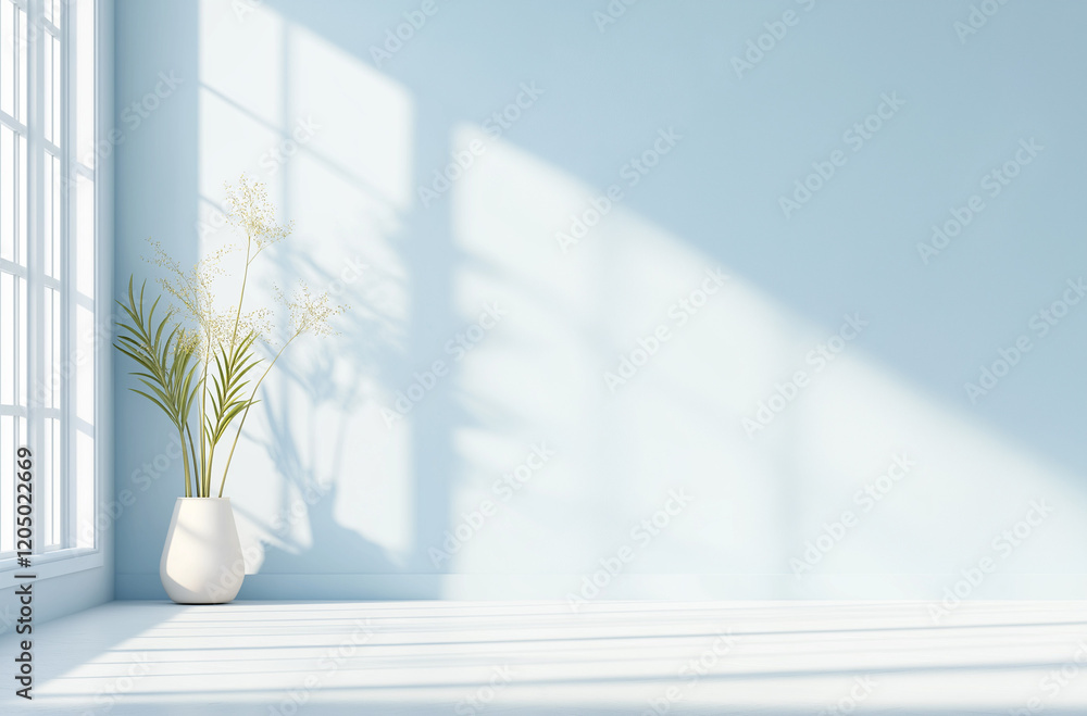 Poster light blue gradient background with ample space for text or product display, featuring abstract ligh