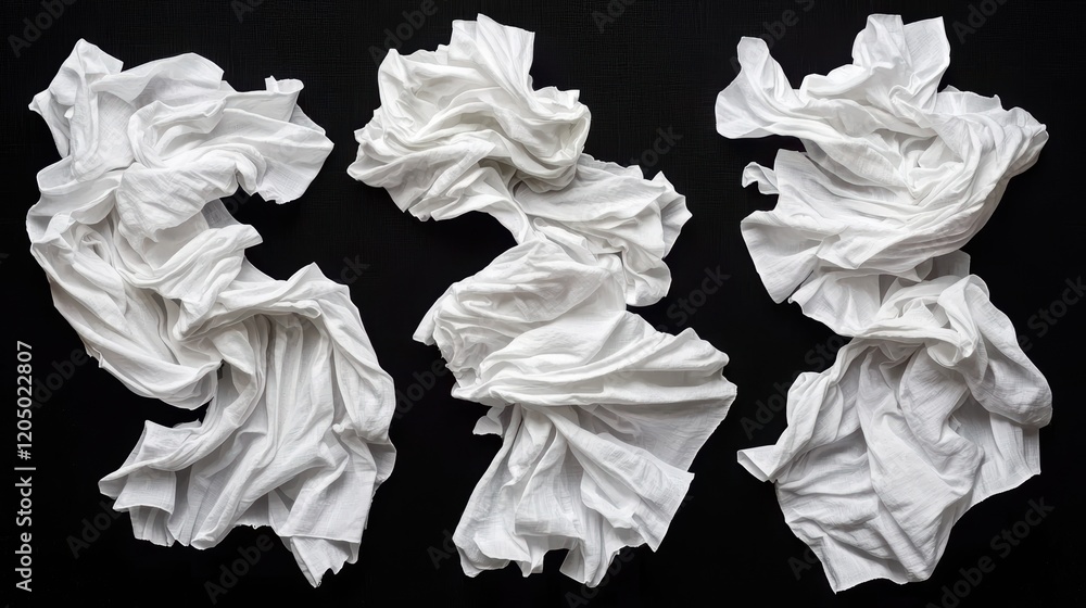 Poster crumpled white fabric on dark background for textures and patterns