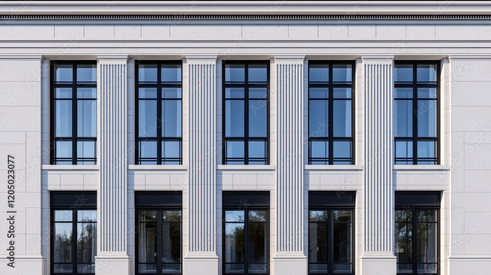 Poster elegant architectural facade with windows and columns in daylight