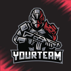 Naklejka premium Cyber Army Half Face Red Mascot Team Esports Logo Vector Illustration