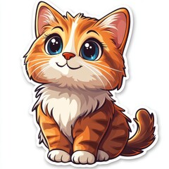 Adorable Orange Tabby Cat with Big Blue Eyes in Sticker Style illustration