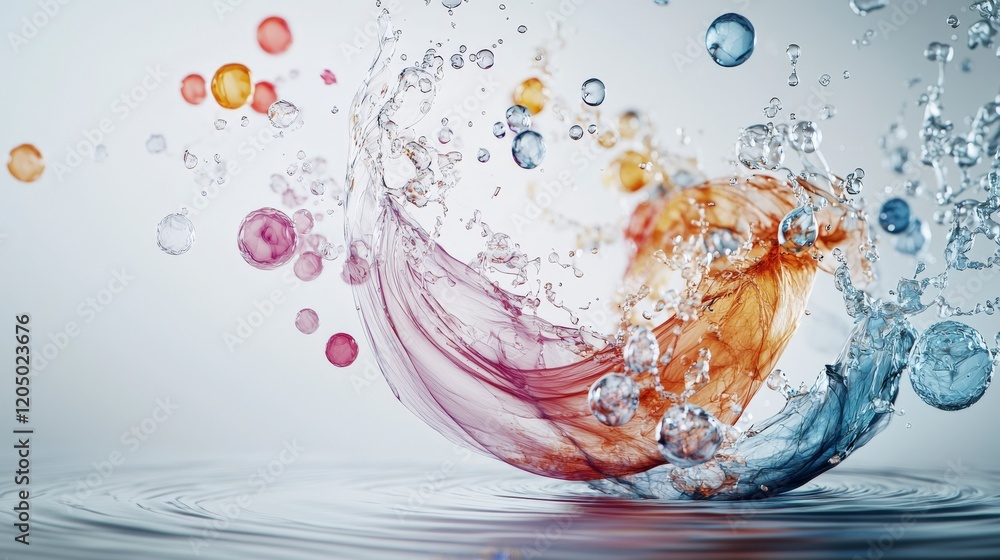 Aufkleber Dynamic sequence of shapes creating a breathing water splash abstract art fluid motion colorful environment