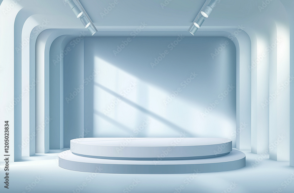Poster light blue gradient background with ample space for text or product display, featuring abstract ligh