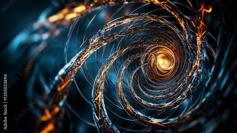 Aufkleber dynamic helix spiral of light and energy abstract digital art dark environment close-up view visual 