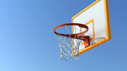 Outdoor basketball hoop, sunny sky, net, game, recreation