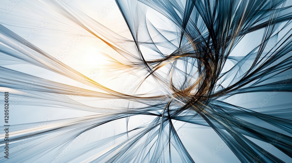 Aufkleber dynamic lines of light and shadow abstract space digital art modern design aesthetic perspective mot