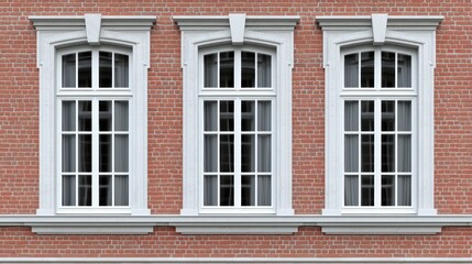 Obraz premium Elegant Architectural Detail of Three Classic White Windows on Brick